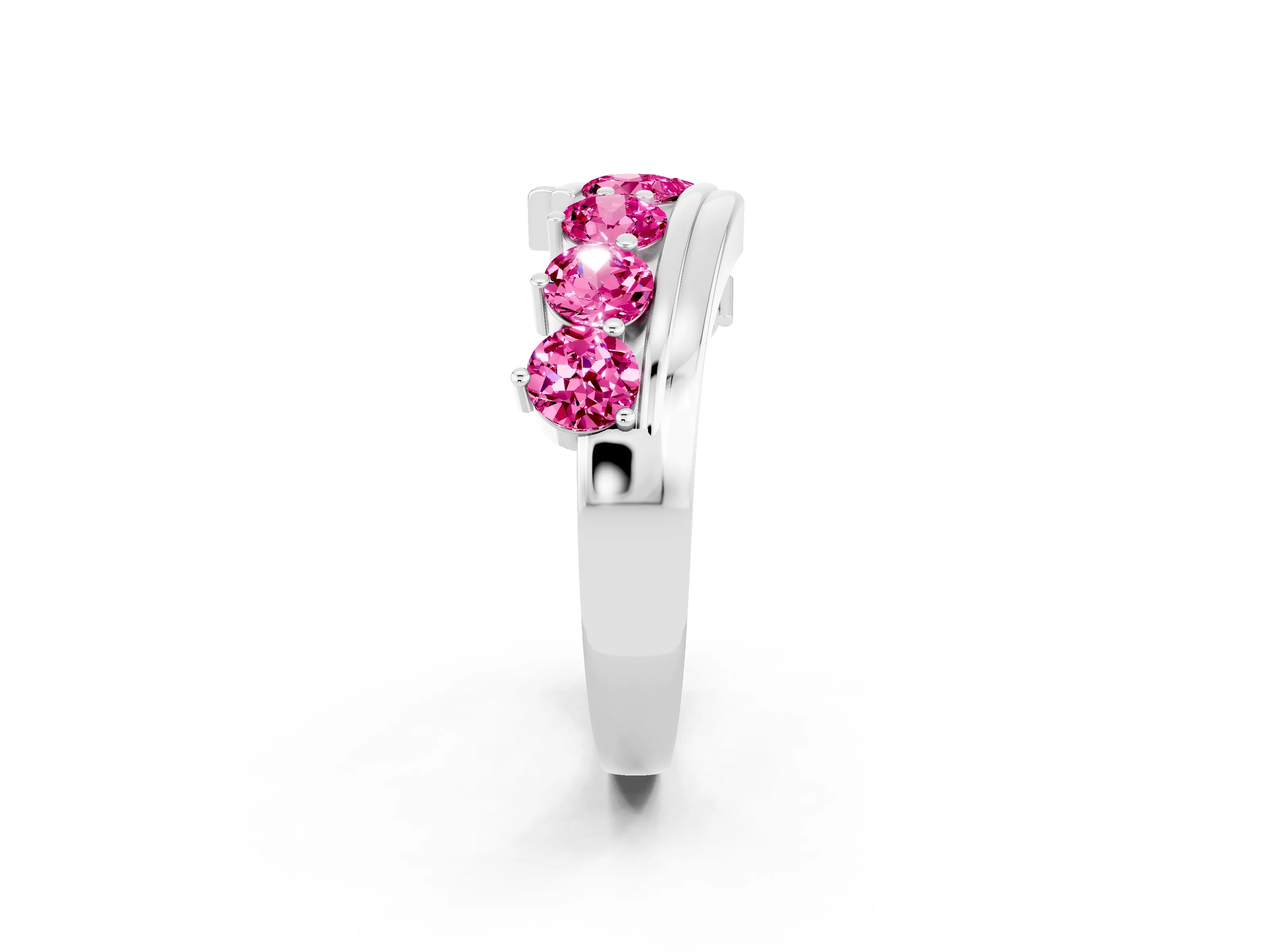 White gold Round Pink Sapphire Wave Band with Channel and Shared Prong Setting_20