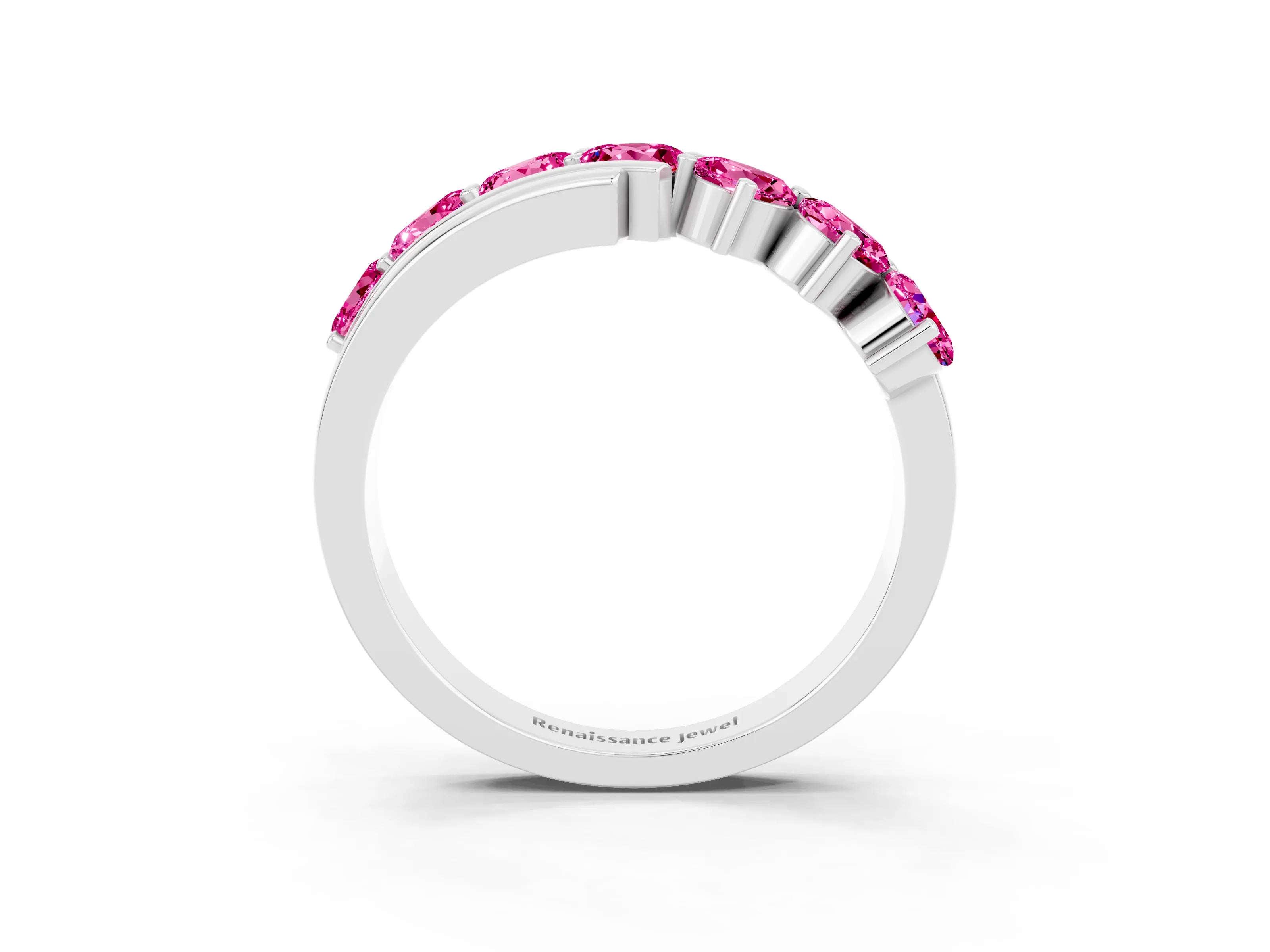 White gold Round Pink Sapphire Wave Band with Channel and Shared Prong Setting_21