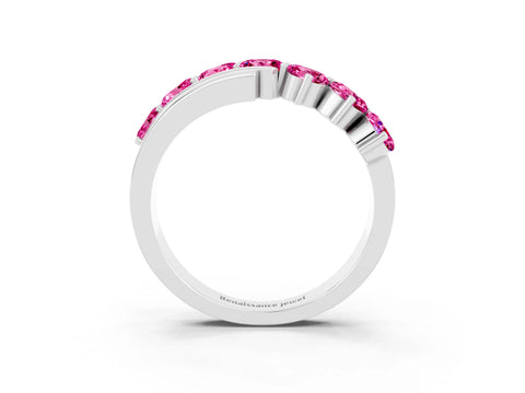 White gold Round Pink Sapphire Wave Band with Channel and Shared Prong Setting_21