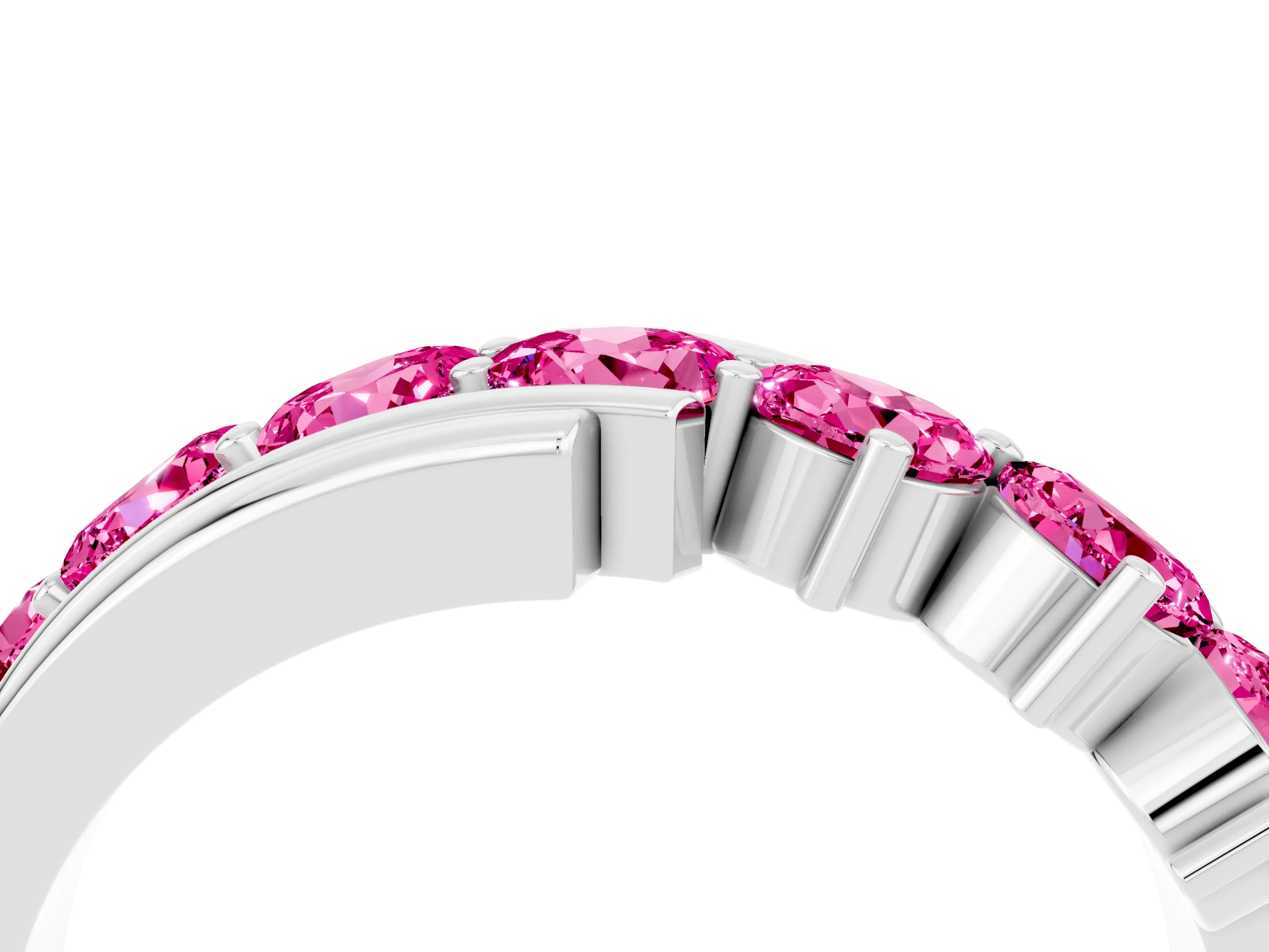 White gold Round Pink Sapphire Wave Band with Channel and Shared Prong Setting_22