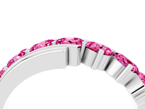 White gold Round Pink Sapphire Wave Band with Channel and Shared Prong Setting_22
