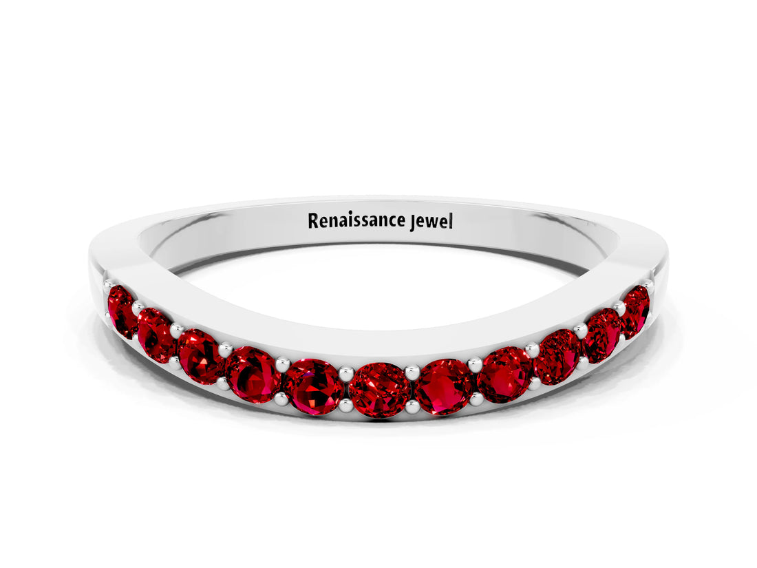 White gold Round Ruby Curved Wedding Band with Channel Setting_6
