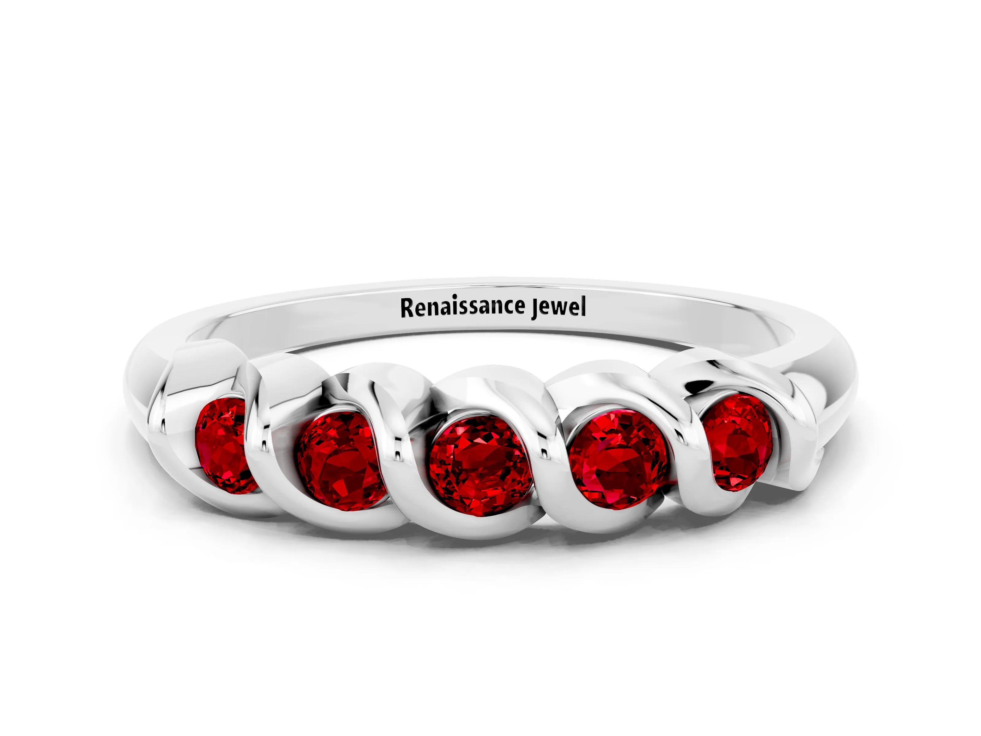 White gold Round Ruby Eternity Band with Twist Prong Setting_19