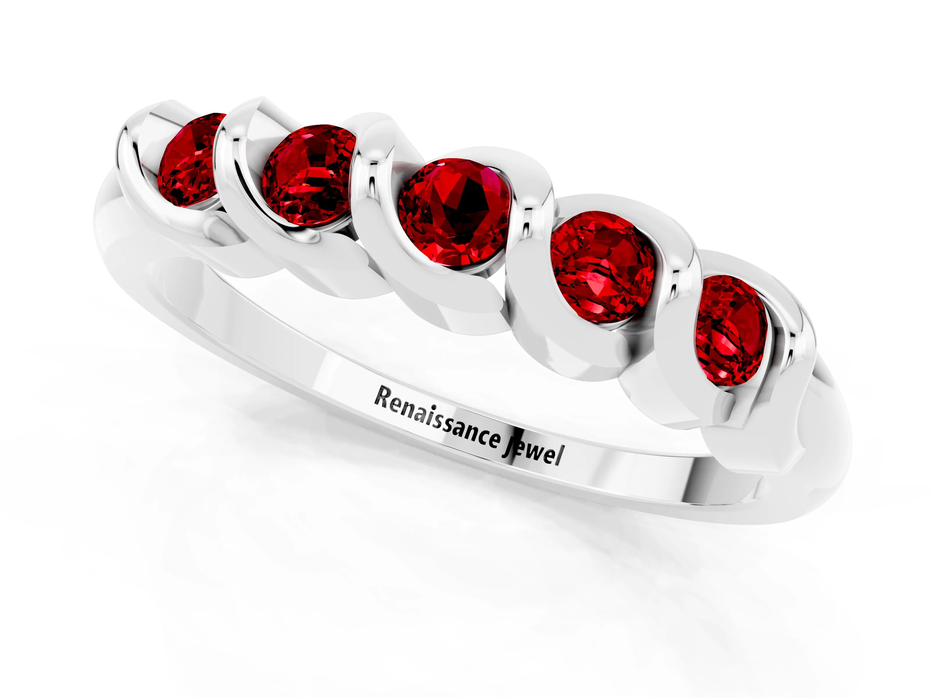 White gold Round Ruby Eternity Band with Twist Prong Setting_20