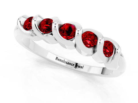 White gold Round Ruby Eternity Band with Twist Prong Setting_20