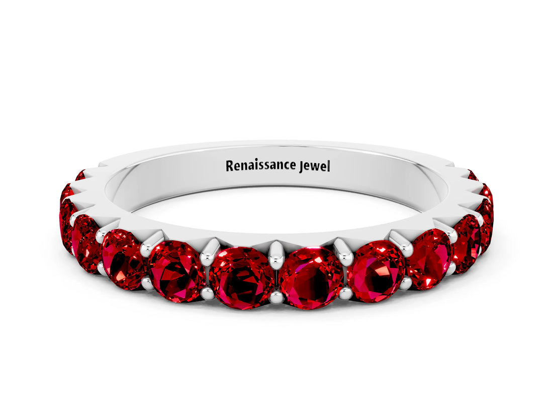 White gold Round Ruby Half Eternity Band with Classic Prong Setting_6