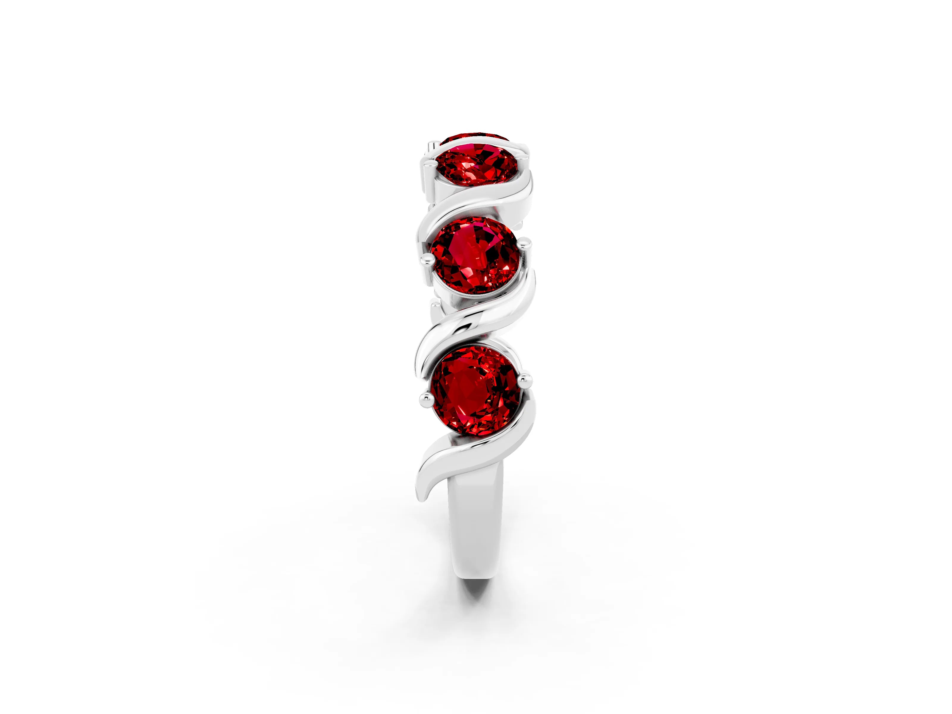 White gold Round Ruby Half Eternity Band with Wave Prong Setting_8