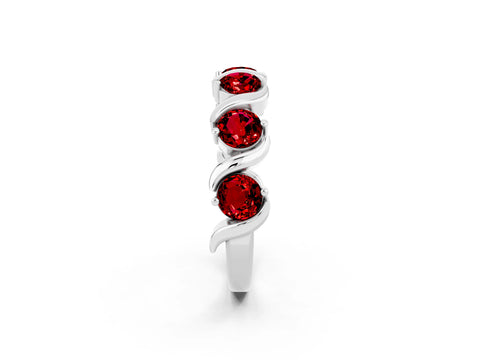 White gold Round Ruby Half Eternity Band with Wave Prong Setting_8