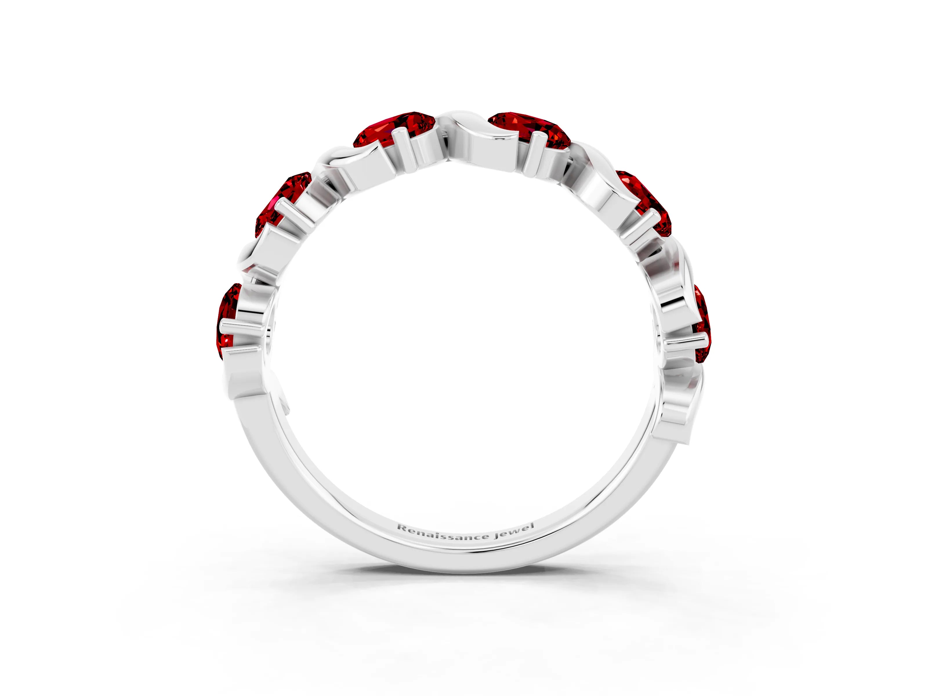 White gold Round Ruby Half Eternity Band with Wave Prong Setting_9