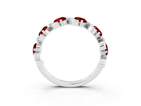 White gold Round Ruby Half Eternity Band with Wave Prong Setting_9