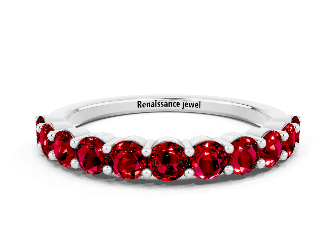 White gold Round Ruby Half-Eternity Prong-Set Band_6