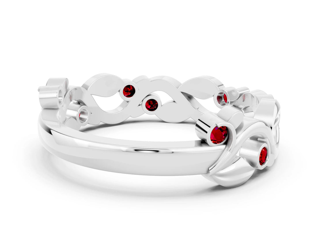 White gold Round Ruby Leaf Eternity Band with Bezel Setting_42