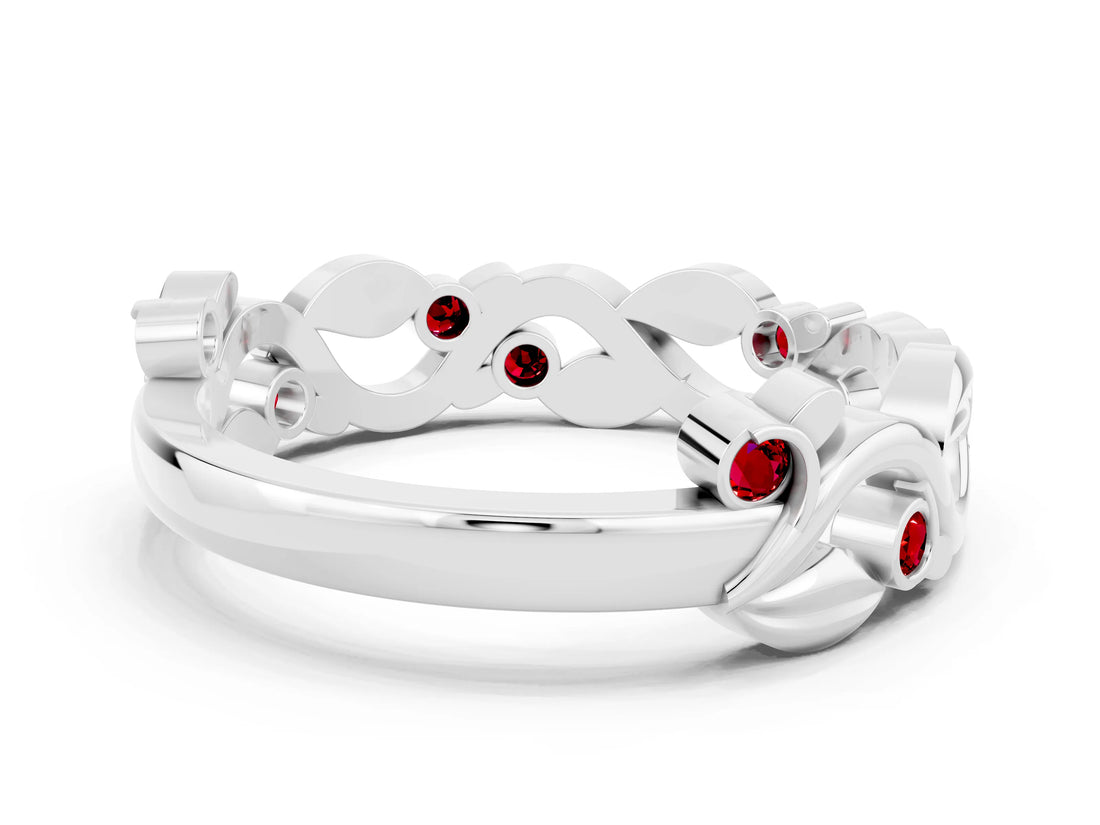 White gold Round Ruby Leaf Eternity Band with Bezel Setting_78