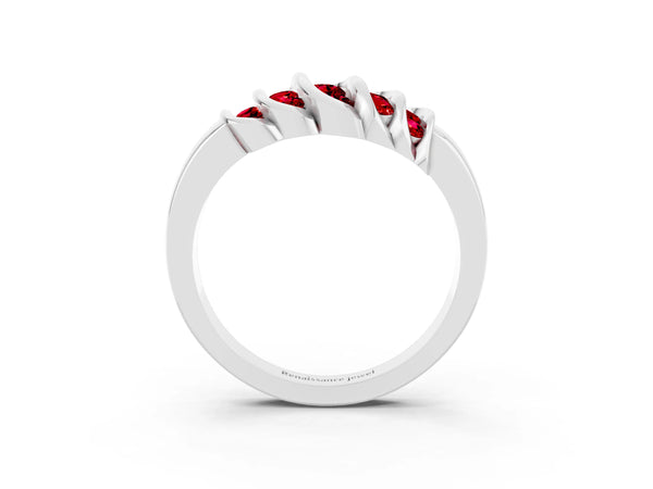 Platinum Round Ruby Multi-Row Crossover Band