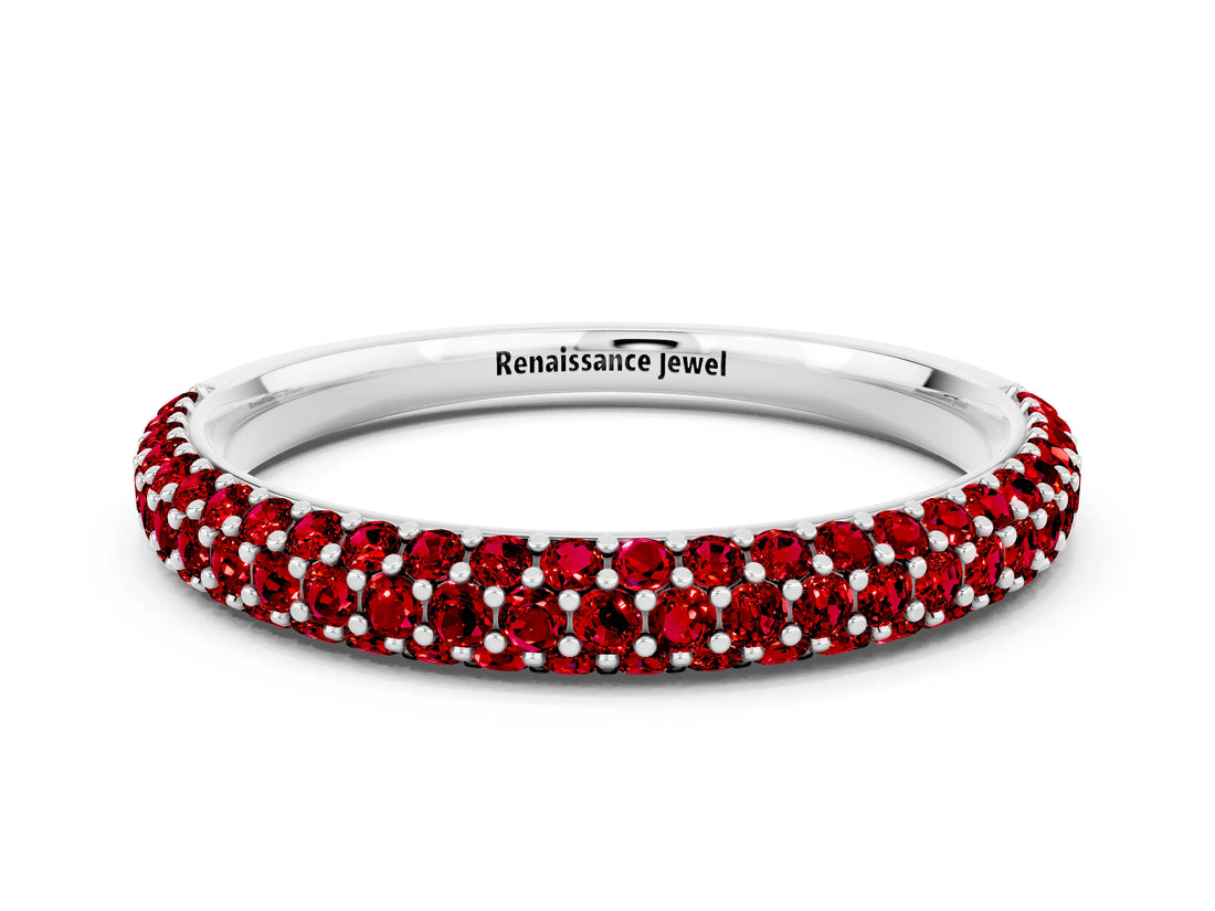 White gold Round Ruby Pavé Eternity Band with Shared Prong Setting_6