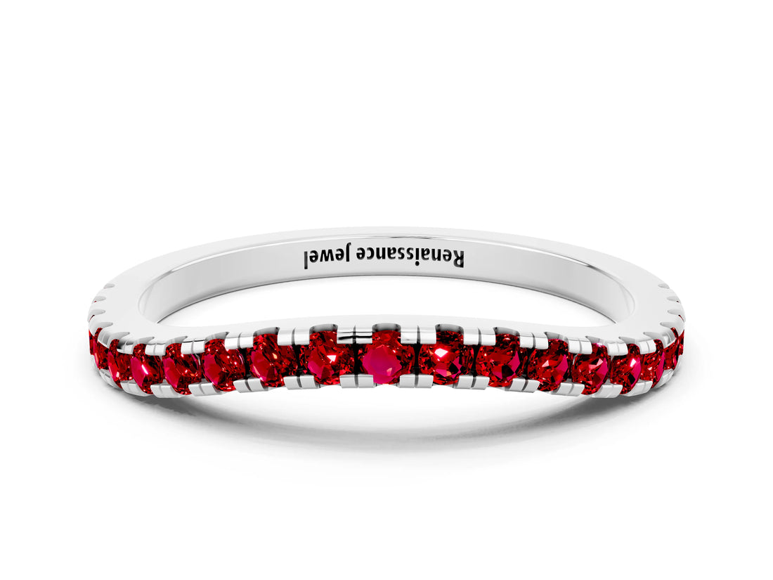White gold Round Ruby Pavé Half Eternity Band with Shared Prong Setting_6