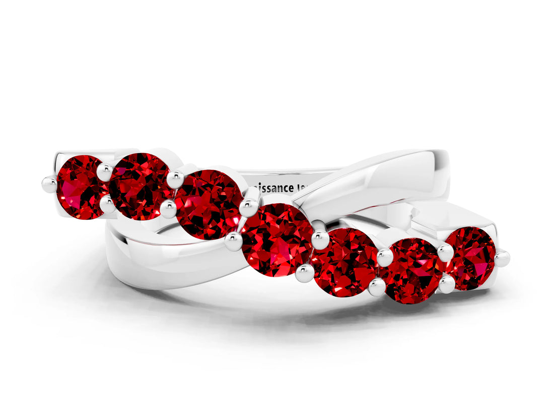 White gold Round Ruby Prong-Set Crossover Band_6