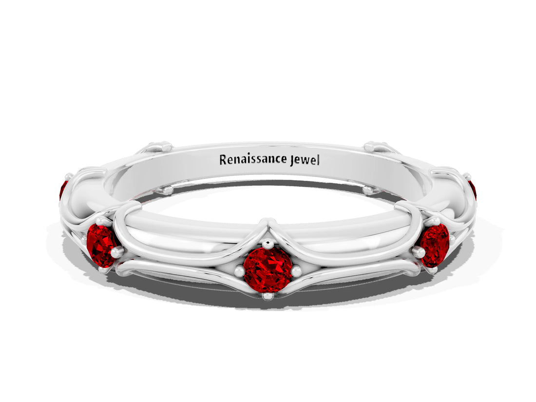 White gold Round Ruby Prong Set Milgrain Eternity Band_18