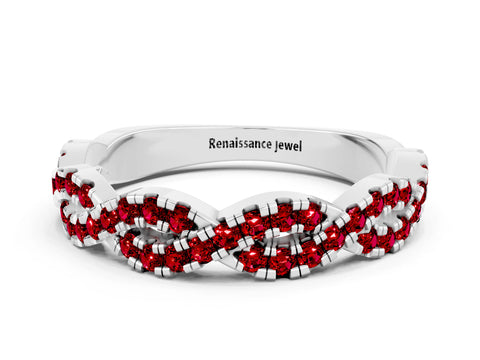 White gold Round Ruby Twisted Eternity Band with Pavé and Shared Prong Setting_18