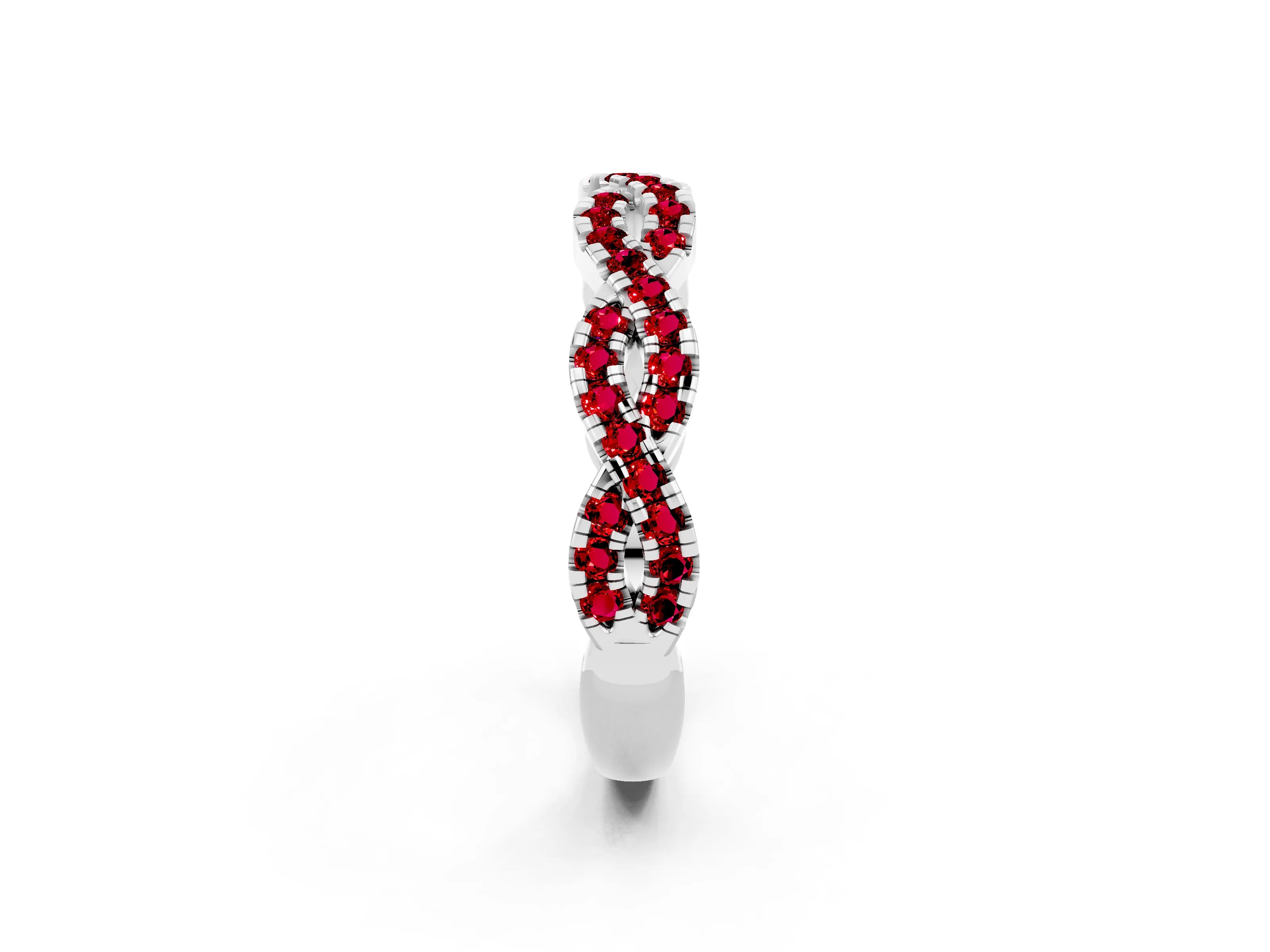 White gold Round Ruby Twisted Eternity Band with Pavé and Shared Prong Setting_20