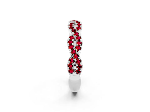 White gold Round Ruby Twisted Eternity Band with Pavé and Shared Prong Setting_20