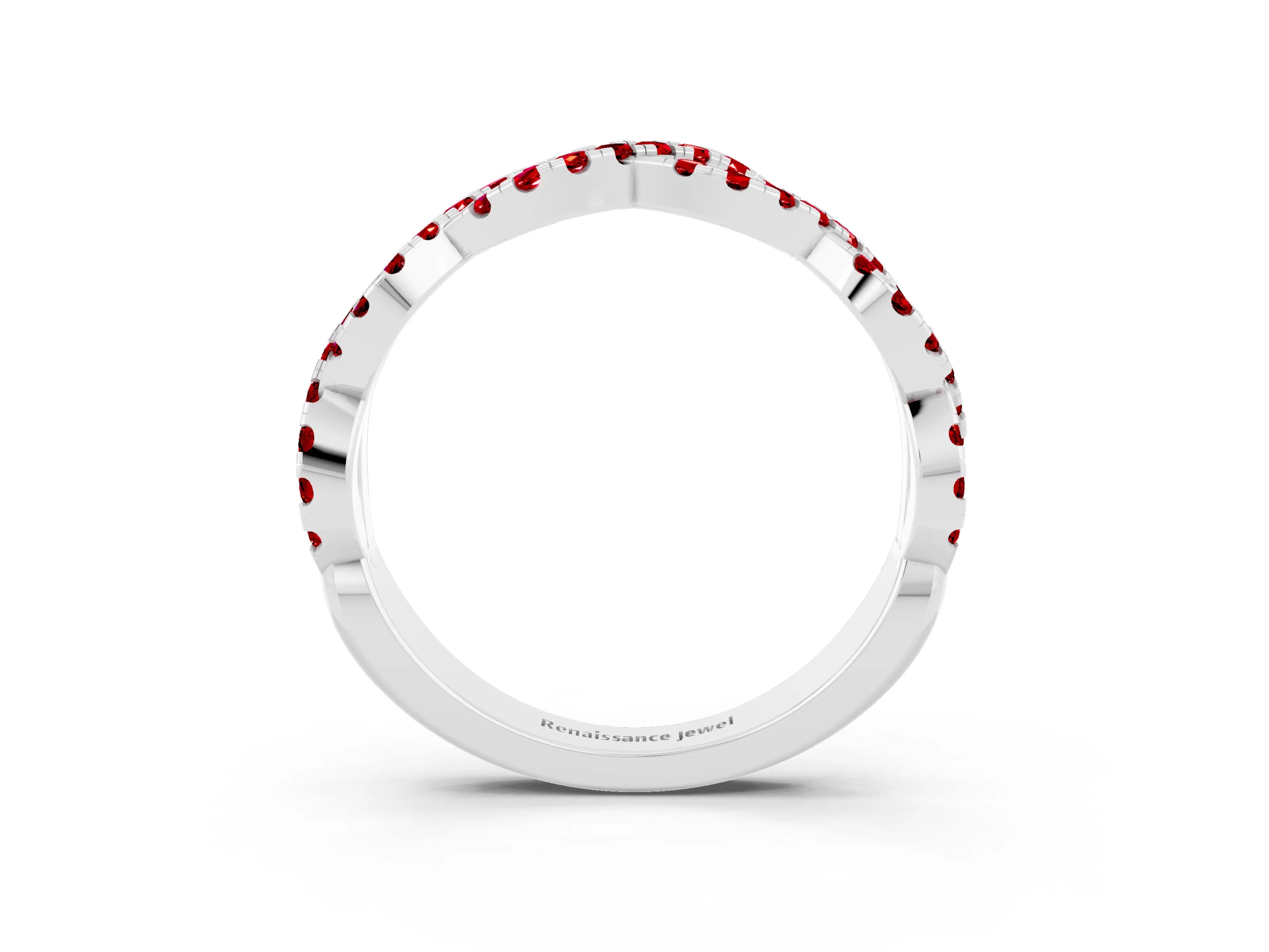 White gold Round Ruby Twisted Eternity Band with Pavé and Shared Prong Setting_21