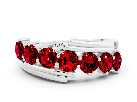 White gold Round Ruby Wave Band with Channel and Shared Prong Setting_18