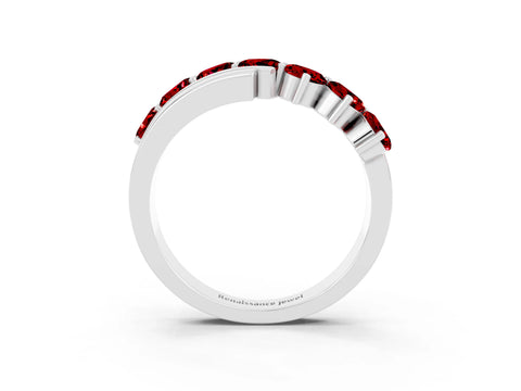White gold Round Ruby Wave Band with Channel and Shared Prong Setting_21