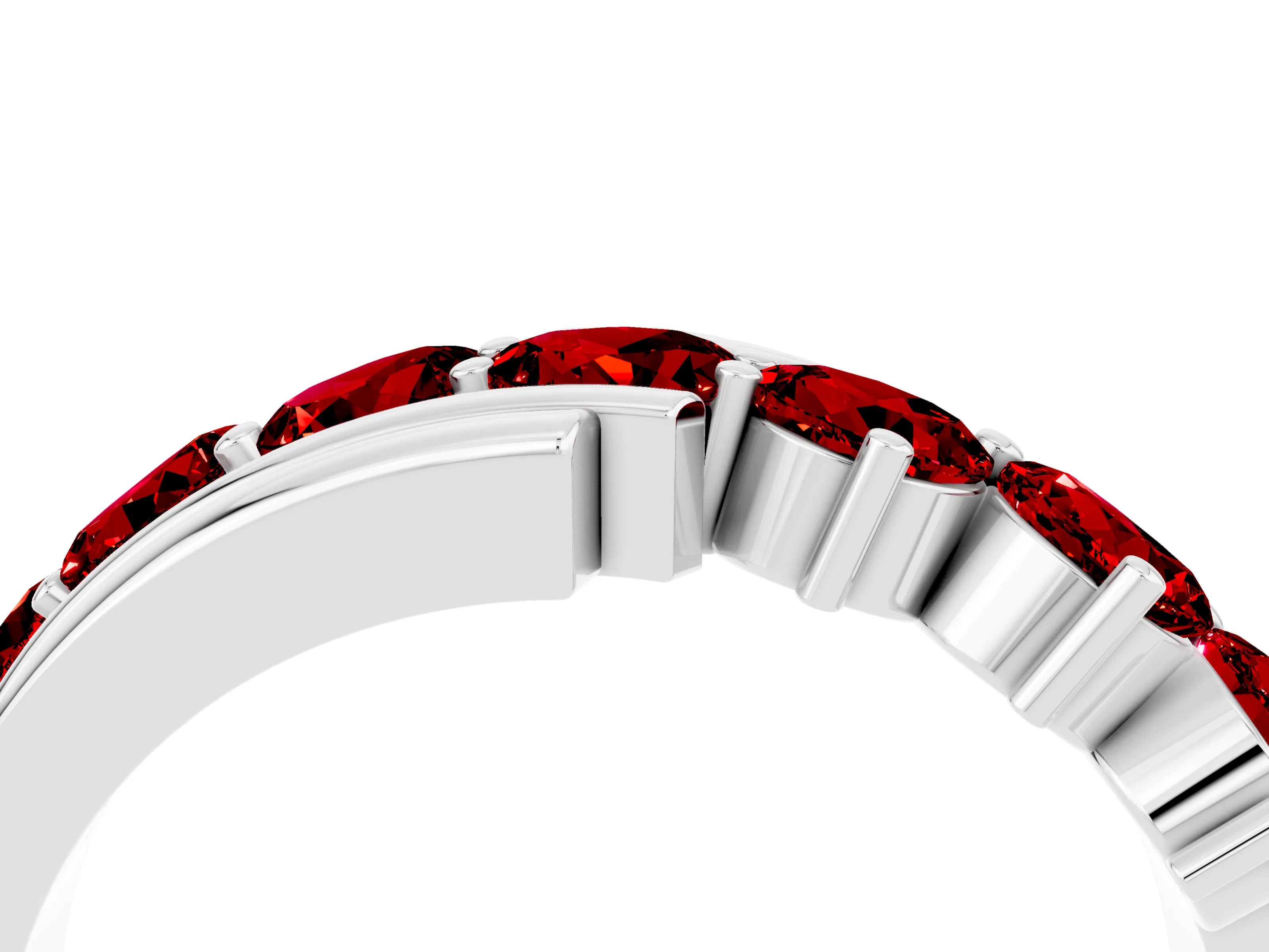White gold Round Ruby Wave Band with Channel and Shared Prong Setting_22