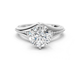 White gold Round Solitaire Beaded Band Six-Prong Setting