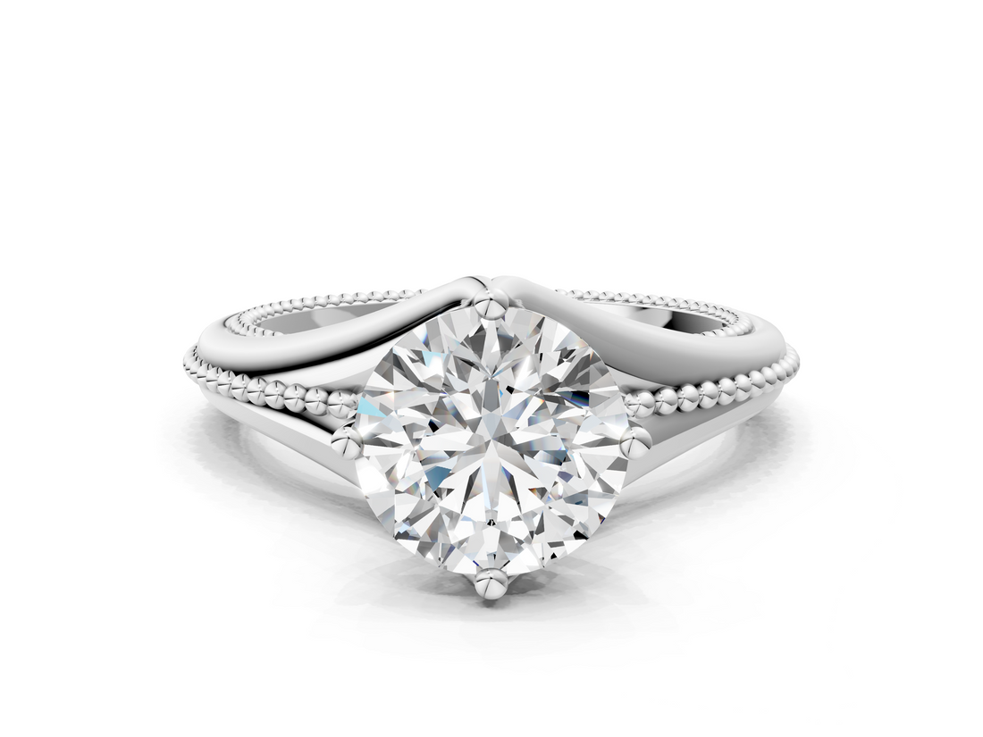White gold Round Solitaire Beaded Band Six-Prong Setting_17