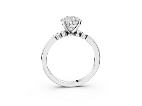 White gold Round Solitaire Beaded Band with Four-Prong Setting_54