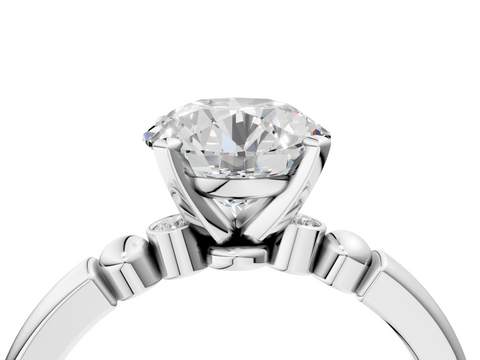 White gold Round Solitaire Beaded Band with Four-Prong Setting_55