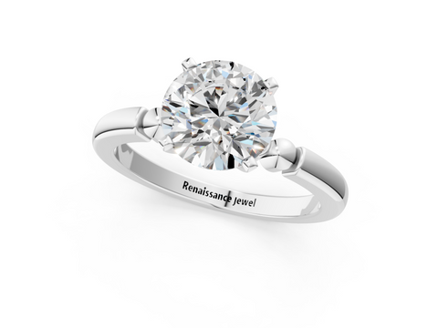 White gold Round Solitaire Beaded Band with Four-Prong Setting_56