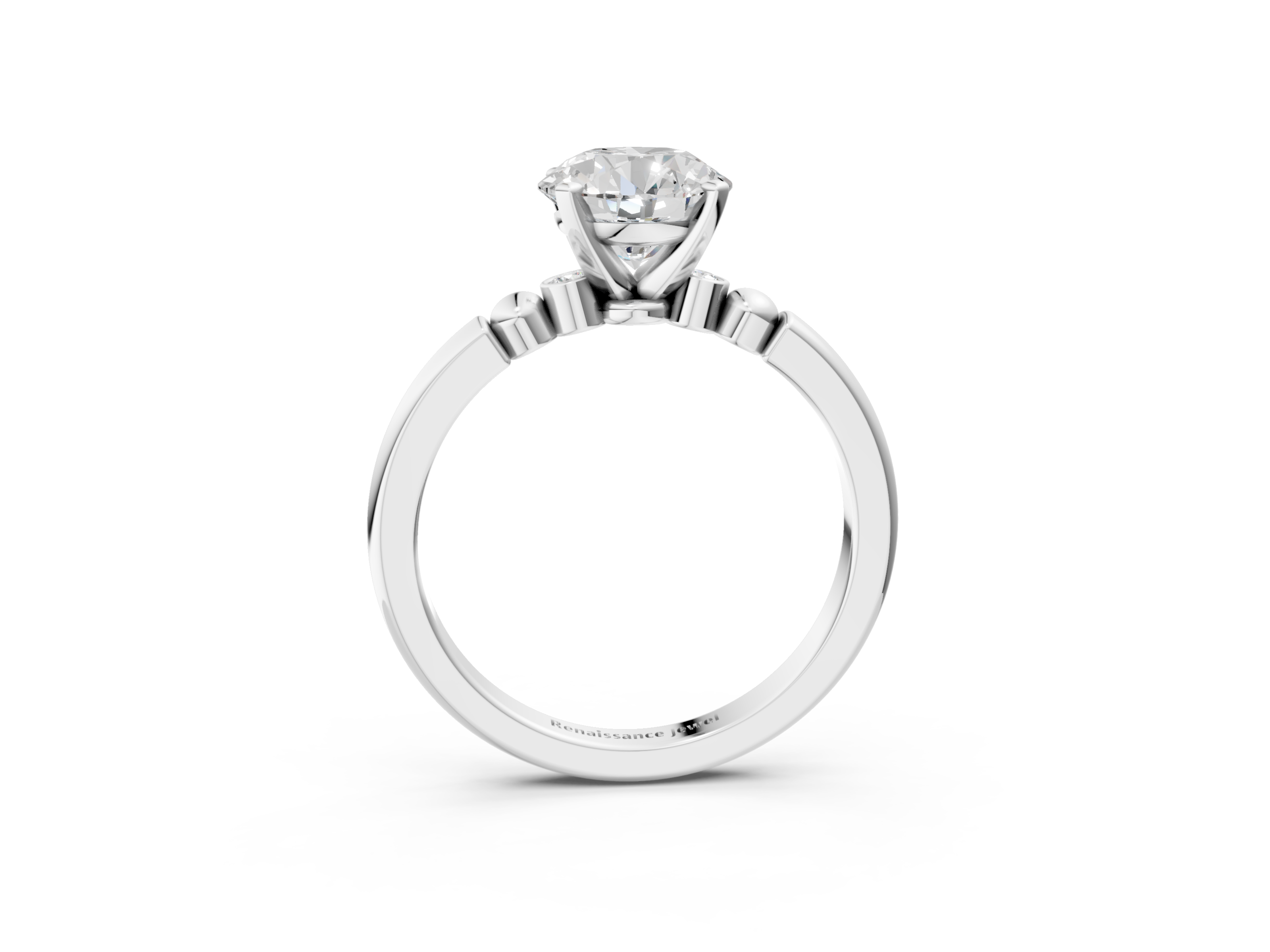 White gold Round Solitaire Beaded Band with Four-Prong Setting_58