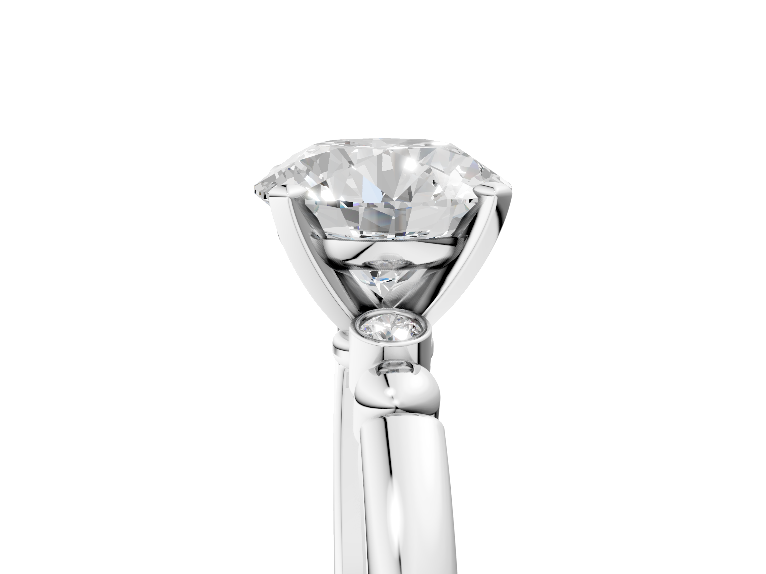 White gold Round Solitaire Beaded Band with Four-Prong Setting_60