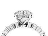 White gold Round Solitaire Bezel Accent Diamond Engagement Ring with Beaded Band and Four-Prong Setting_123