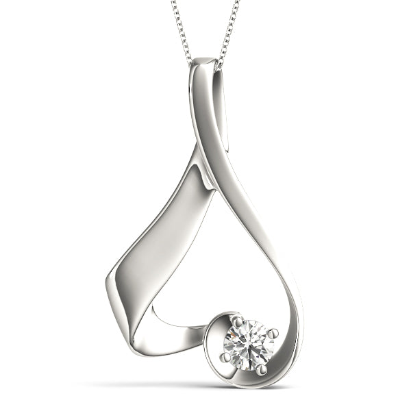 White gold Round Solitaire Bezel Prong Pendant