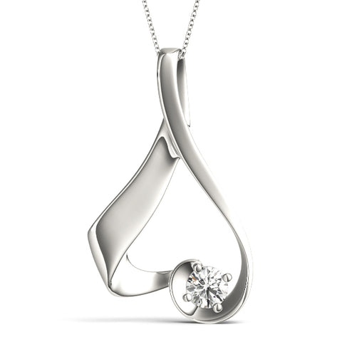 White gold Round Solitaire Bezel Prong Pendant