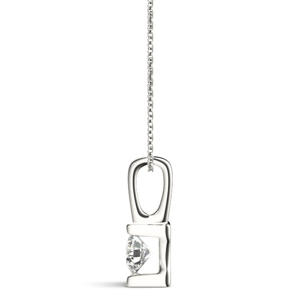 Silver Round Solitaire Bezel-Set Diamond Pendant