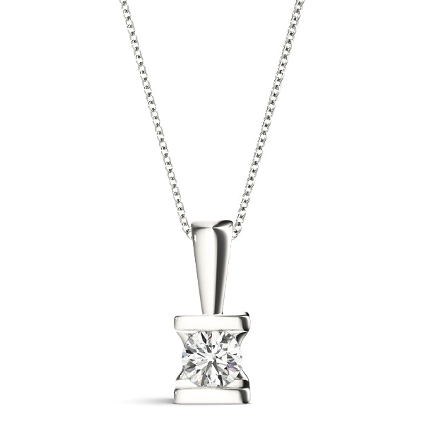 Silver Round Solitaire Bezel-Set Diamond Pendant
