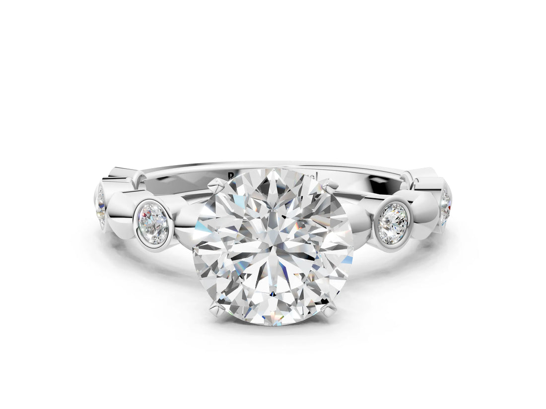White gold Round Solitaire Bezel-Set Diamond Ring with Beaded Band and Four-Prong Setting_83