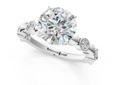 White gold Round Solitaire Bezel-Set Diamond Ring with Beaded Band and Four-Prong Setting_90