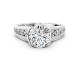 White gold Round Solitaire Bezel-Set Diamond Ring with Channel-Set Band_56