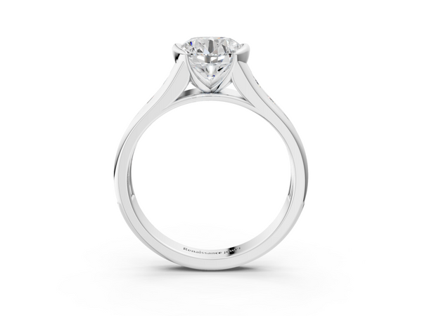 White gold Round Solitaire Bezel-Set Diamond Ring with Channel-Set Band