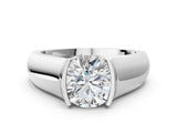 White gold Round Solitaire Bezel Set Diamond Ring with Wide Band_23