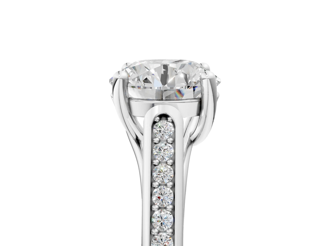 White gold Round Solitaire Cathedral Diamond Engagement Ring with Channel-Set Band and Four-Prong Setting_26