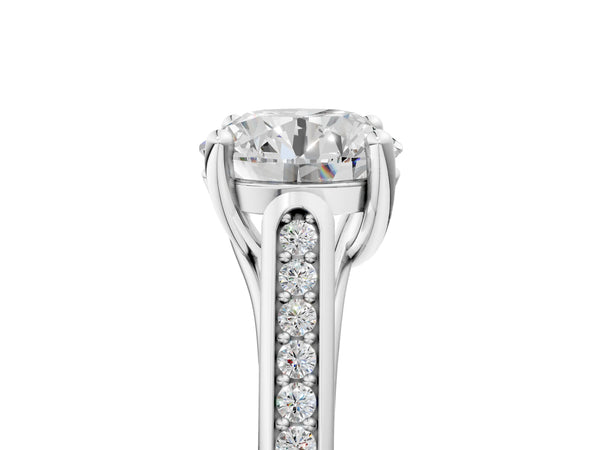 White gold Round Solitaire Cathedral Diamond Engagement Ring with Channel-Set Band and Four-Prong Setting