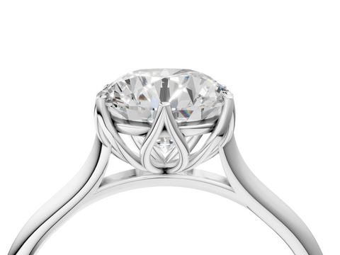 Silver 3.50 Carat E VS1 Round Solitaire Cathedral Diamond Ring with Six-Prong Setting