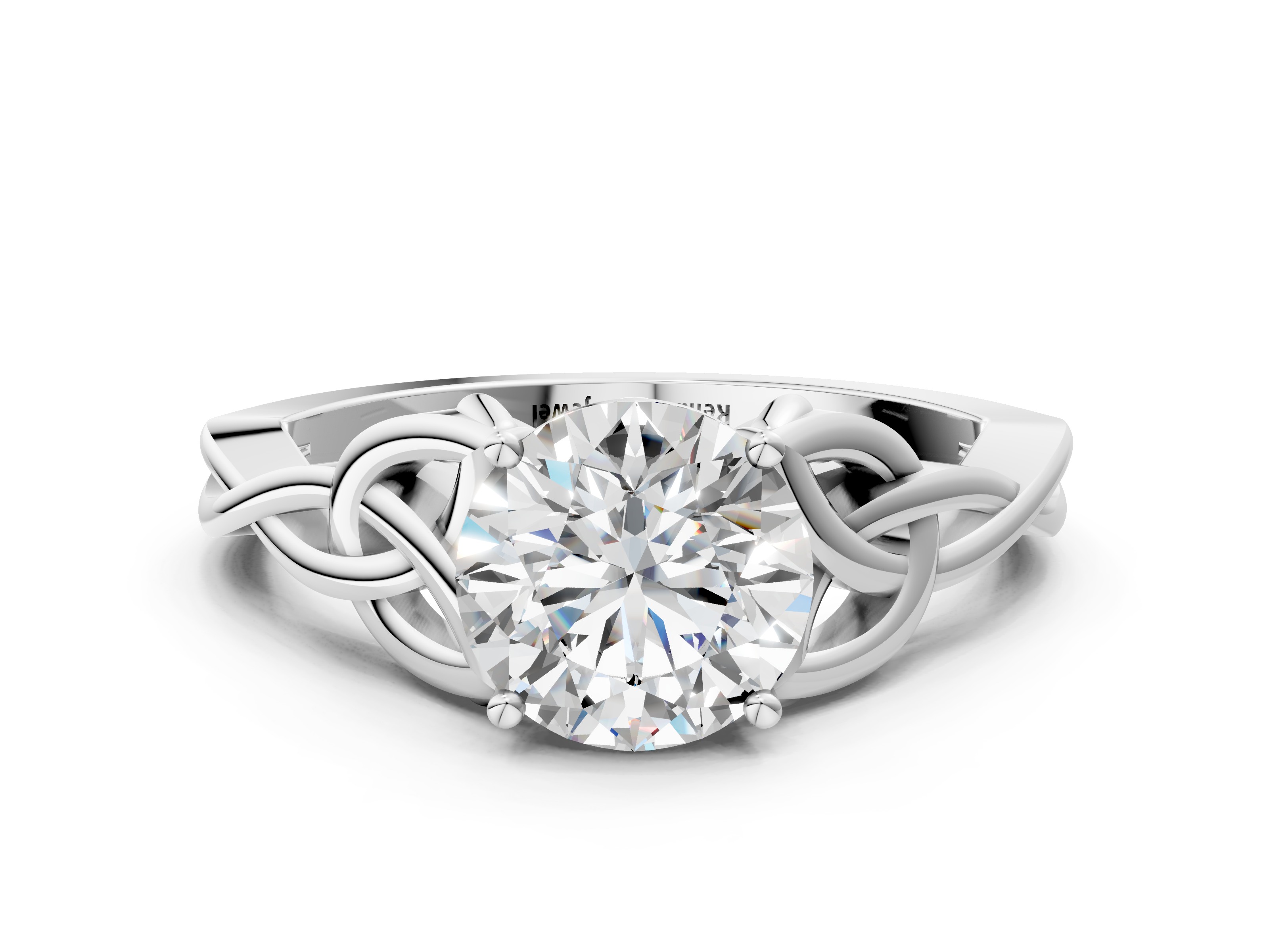 White gold Round Solitaire Celtic Knot Engagement Ring with Four-Prong Setting_101